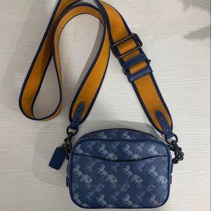 Coach Crossbody Bag with Horse and Carriage Blue Monogram! Pre-Owned!